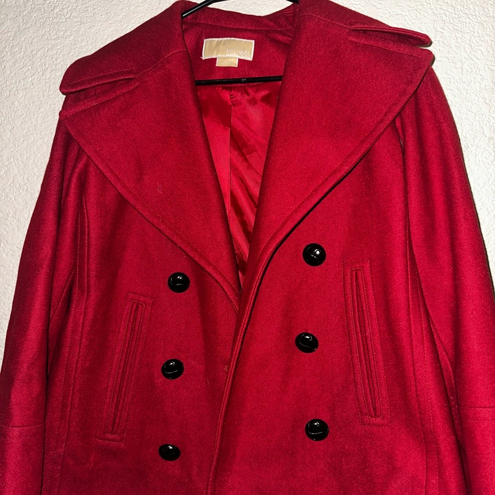 MICHAEL Michael Kors Red Pea Coat with Wide Lapel